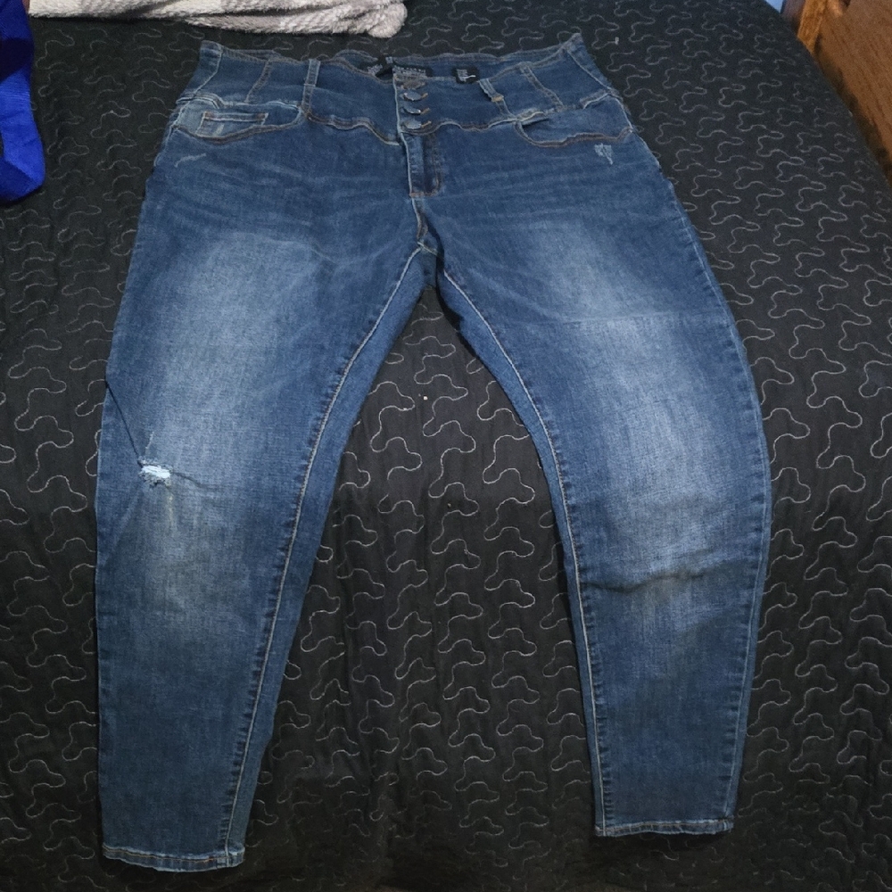 Addiction Dark Blue Denim Jeans with Contrast Stitching